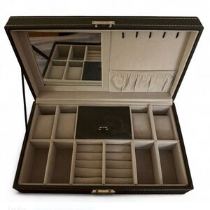 Songmics Black Faux Leather Valet Jewelry Box Case